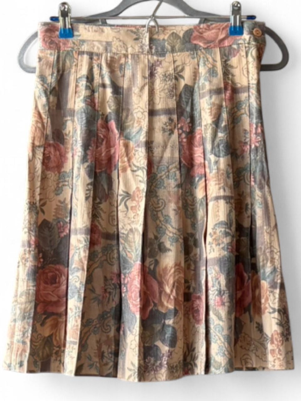 Vintage CC Magic Tan Muted Rose Print Pleated Midi Knee Length Skirt Size 8